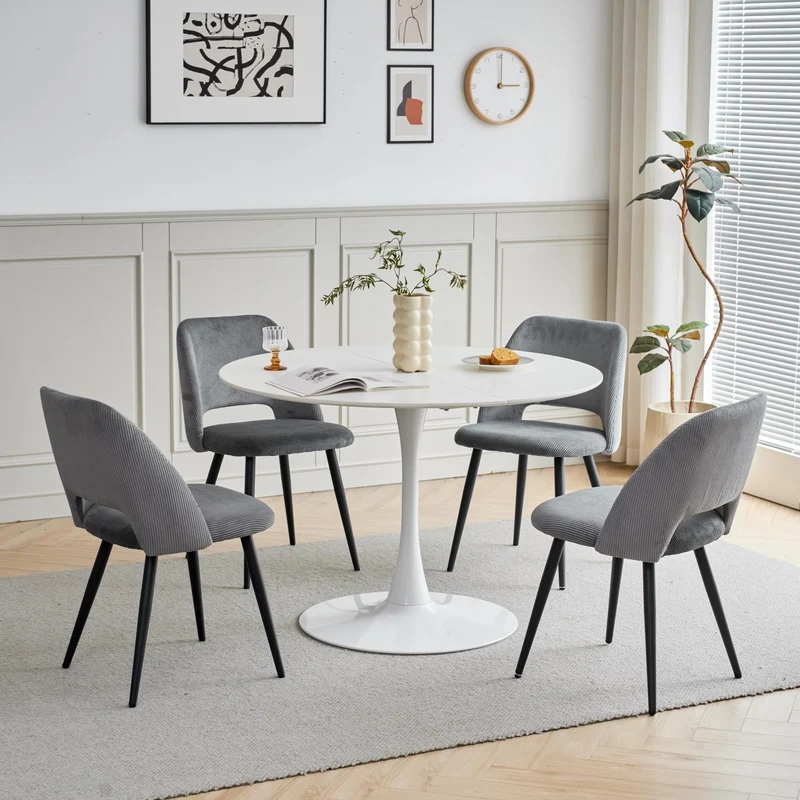 GrandCA HOME Lot de 4 Chaises de Salle à Manger Modernes, Dossier Creux en Velours Côtelé, Rembourrées, pour Salle à Manger, Cuisine, Salon et Chambre (Gris)