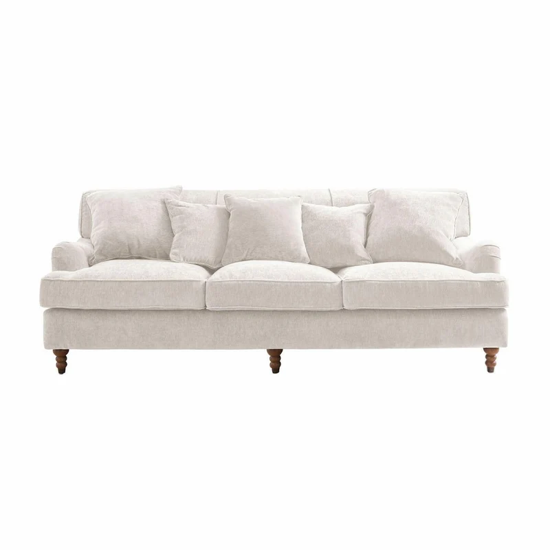 Loberon Canapé Isa - Bois d'hévéa, Velours de Polyester, Bois de pin - H/L/P env. 80/224 / 95 cm - crème, crème