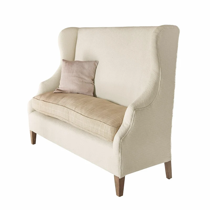 Loberon Canapé Ombra, style classique avec oreilles, mélange de matériaux nobles, fauteuil à oreilles, siège, lin, polyester, bois de manguier, crème/beige