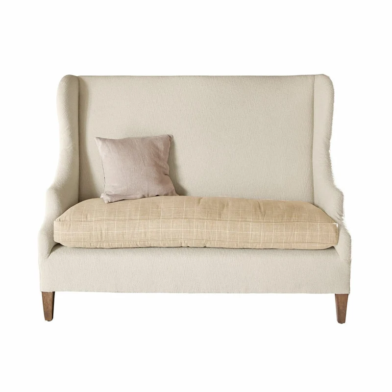 Loberon Canapé Ombra, style classique avec oreilles, mélange de matériaux nobles, fauteuil à oreilles, siège, lin, polyester, bois de manguier, crème/beige