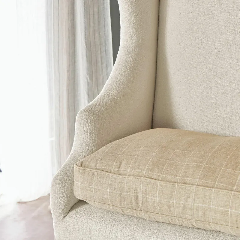 Loberon Canapé Ombra, style classique avec oreilles, mélange de matériaux nobles, fauteuil à oreilles, siège, lin, polyester, bois de manguier, crème/beige
