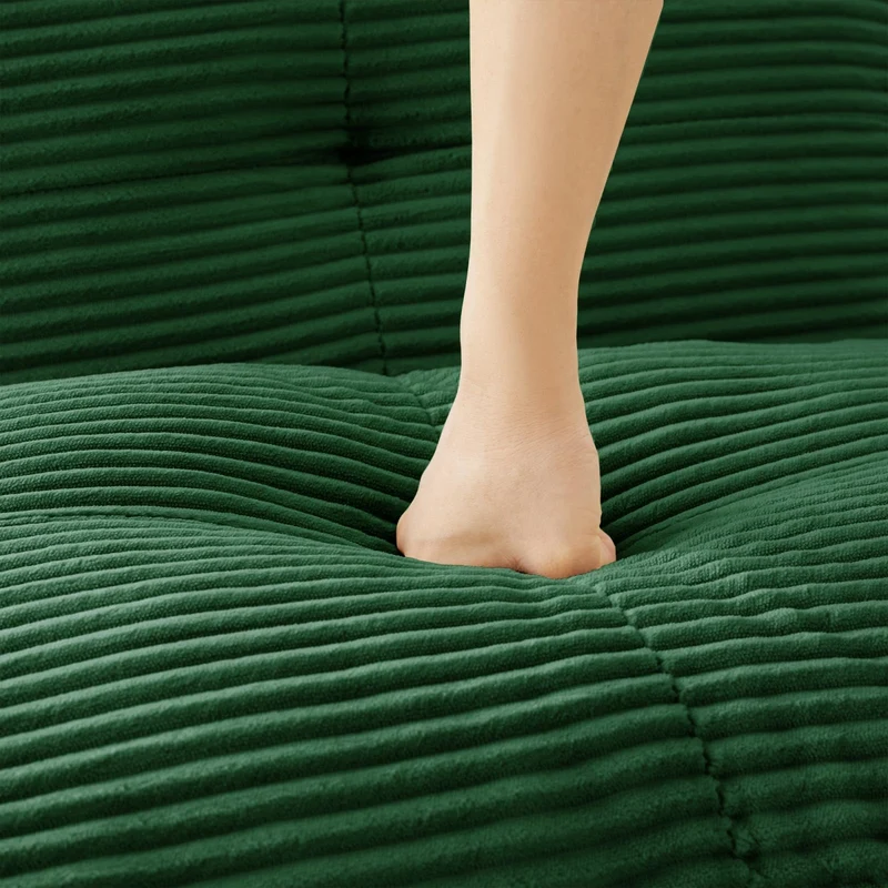 YEHTOKHOME Canapé 3 Places en Velours Côtelé avec 3 Coussins, Fauteuil avec Accoudoirs et Dessous Antidérapant, Confort Cloud sans Montage, Canapé Modulable (3, Vert)