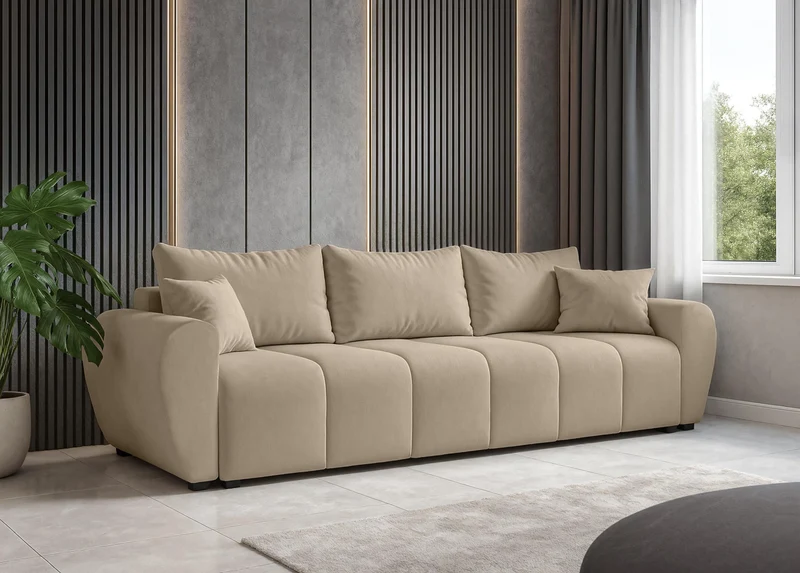 AXLIVING Malatya Big Canapé avec fonction couchage Canapé-lit Marron clair 246 cm