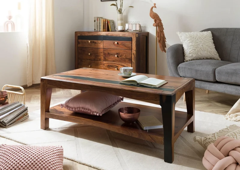 Ancona #201 Table Basse en Bois de sheesham - laqué/Brun foncé 115x60x45