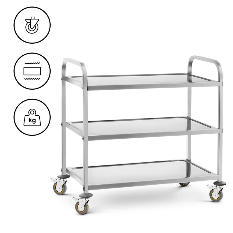Royal Catering Chariot de Service Desserte Cuisine à roulettes 3 Plateaux RCSW 3 (101x55x96,5cm, capacité de Charge 480 kg, épaisseur des étagères 3cm)