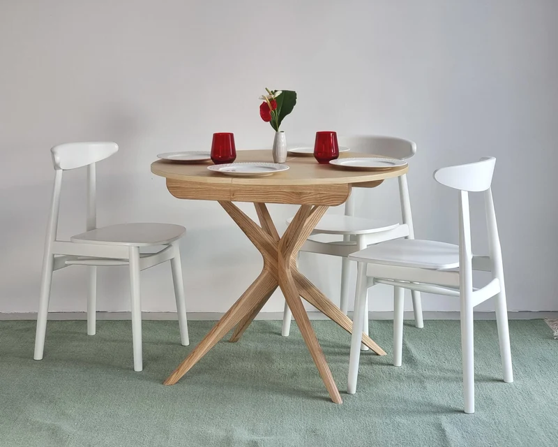 Ragaba Ronde Extensible Table à Manger 90cm Bois Jubi Frêne