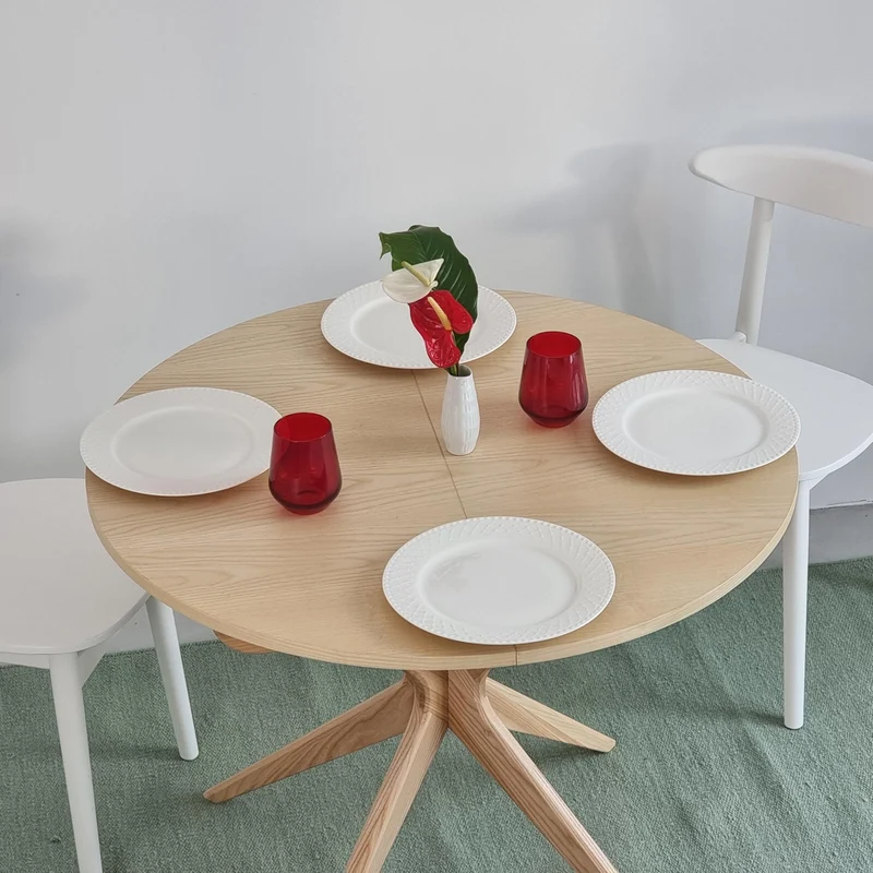 Ragaba Ronde Extensible Table à Manger 90cm Bois Jubi Frêne