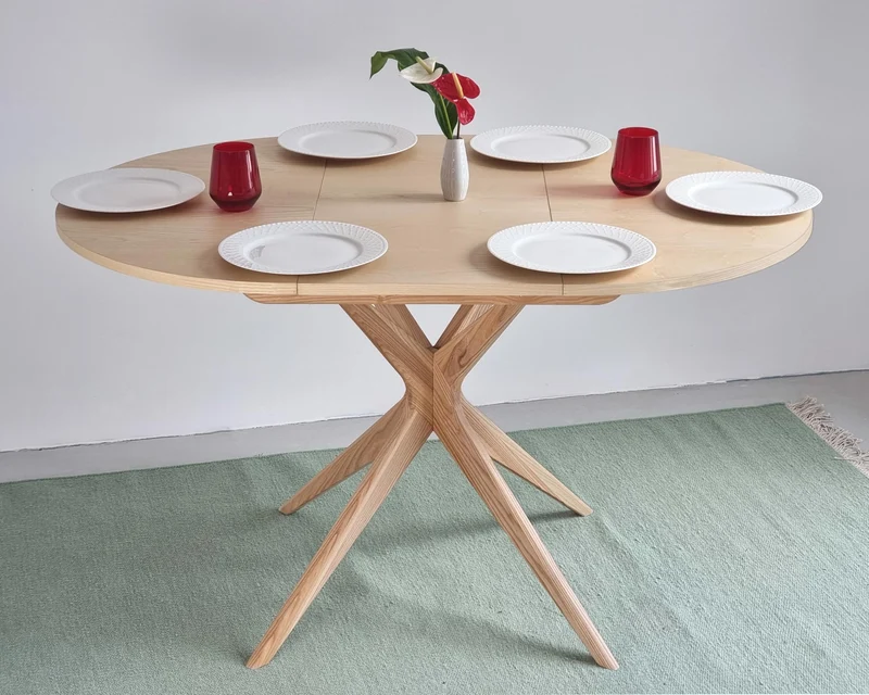 Ragaba Ronde Extensible Table à Manger 90cm Bois Jubi Frêne