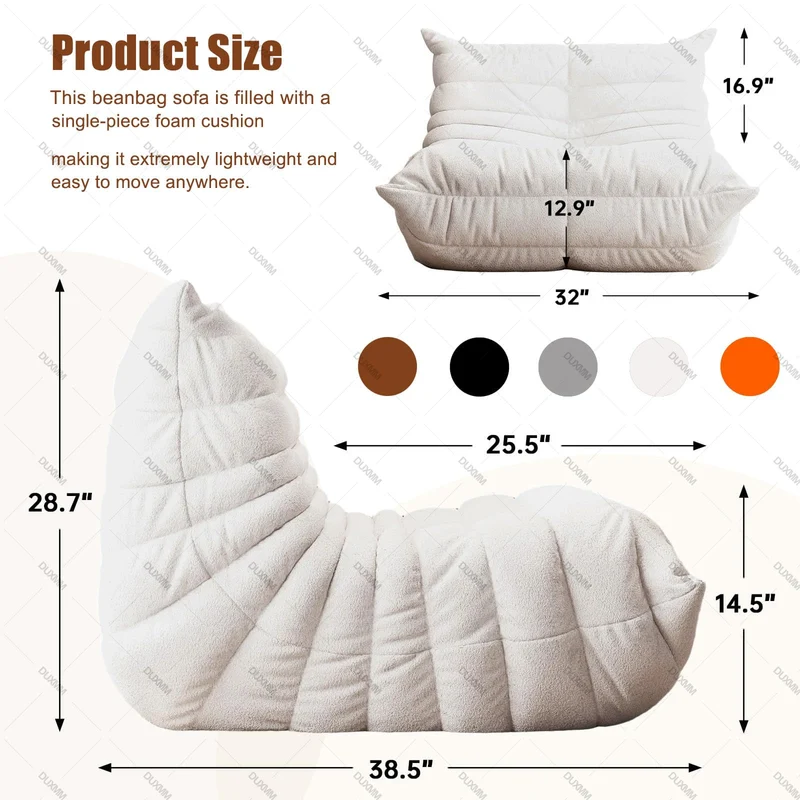 DUXMM Pouf Poire pour Adultes, Pouf Poire de Lecture en Mousse à mémoire de Forme avec Rembourrage en Fausse Fourrure, canapé de Sol Relaxant, Coin Lecture dans la Chambre, Fauteuil de Jeu Brown