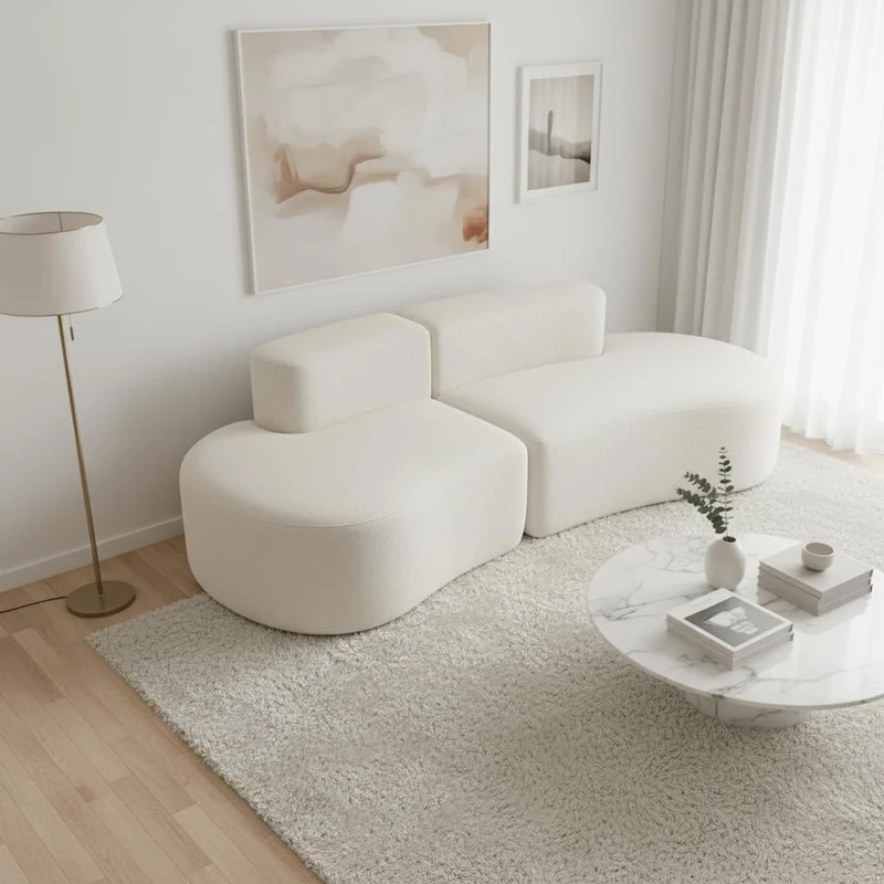 Coco Living Lounge Double | Canapé 3 Places Design | Formes Courbes Modernes | Confort Premium pour Salon et Appartement | 240 x 102 x 60 cm (Blanc)