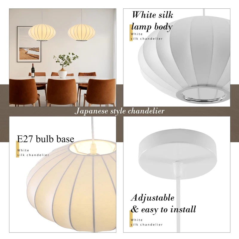 kaixunl Lustre moderne Tissu Suspension Lanterne Lustres Bulle Blanc Style Japonais Abat-jour En Imitation Soie Suspension Cocon Idéal Pour Les Salon Salle À Manger, Chambre et Couloir 30cm