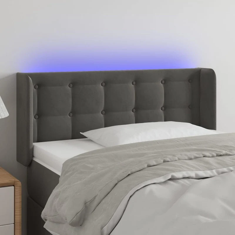 Homgoday Tête de lit à LED gris foncé 93 x 16 x 78/88 cm en velours, tête de lit, tête de lit double, dossier pour lit et canapé Model3123707