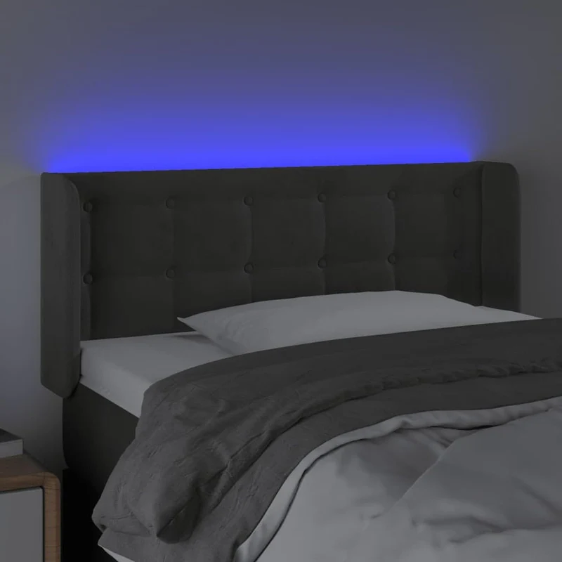 Homgoday Tête de lit à LED gris foncé 93 x 16 x 78/88 cm en velours, tête de lit, tête de lit double, dossier pour lit et canapé Model3123707