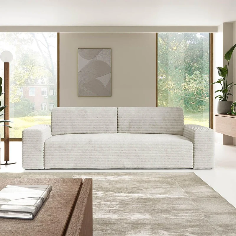 NAZAR HOME Canapé 3 Places Convertible en Velours côtelé écru