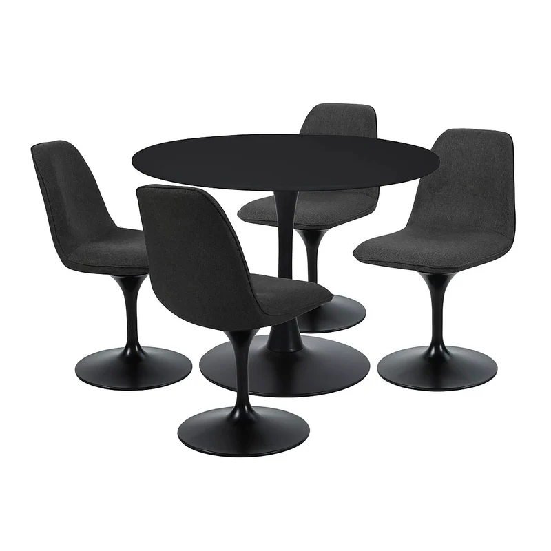SENHO Table à Manger Ronde pour 4 à 5 Personnes diamètre 100 cm, Finition laquée Mate Noire, Base Ronde en métal Noir - Tulips
