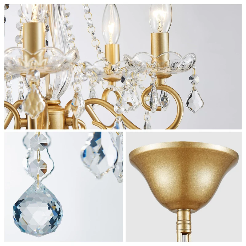 WUZUPS Chandelier Cristal Plafonnier Pendentif Flushmount Luminaire Moderne pour Chambre à Couloir Bar Cuisine Salle de Bain, H42 W43, Gold, Base E14