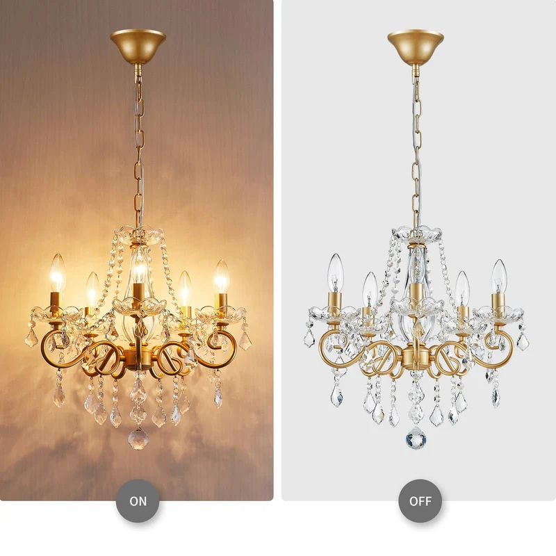 WUZUPS Chandelier Cristal Plafonnier Pendentif Flushmount Luminaire Moderne pour Chambre à Couloir Bar Cuisine Salle de Bain, H42 W43, Gold, Base E14