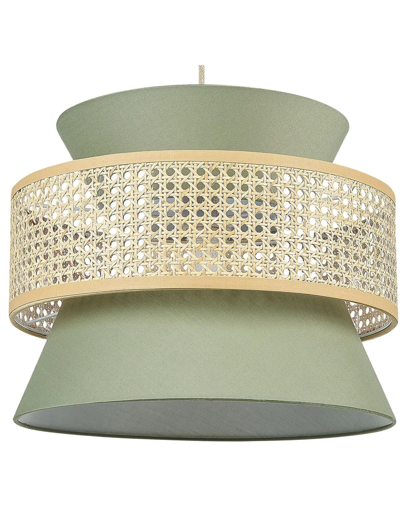 Beliani Lampe à Suspension Lumière Douce Abat-Jour en Coton Rotin Naturel et Vert Luyano