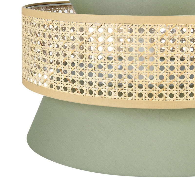 Beliani Lampe à Suspension Lumière Douce Abat-Jour en Coton Rotin Naturel et Vert Luyano
