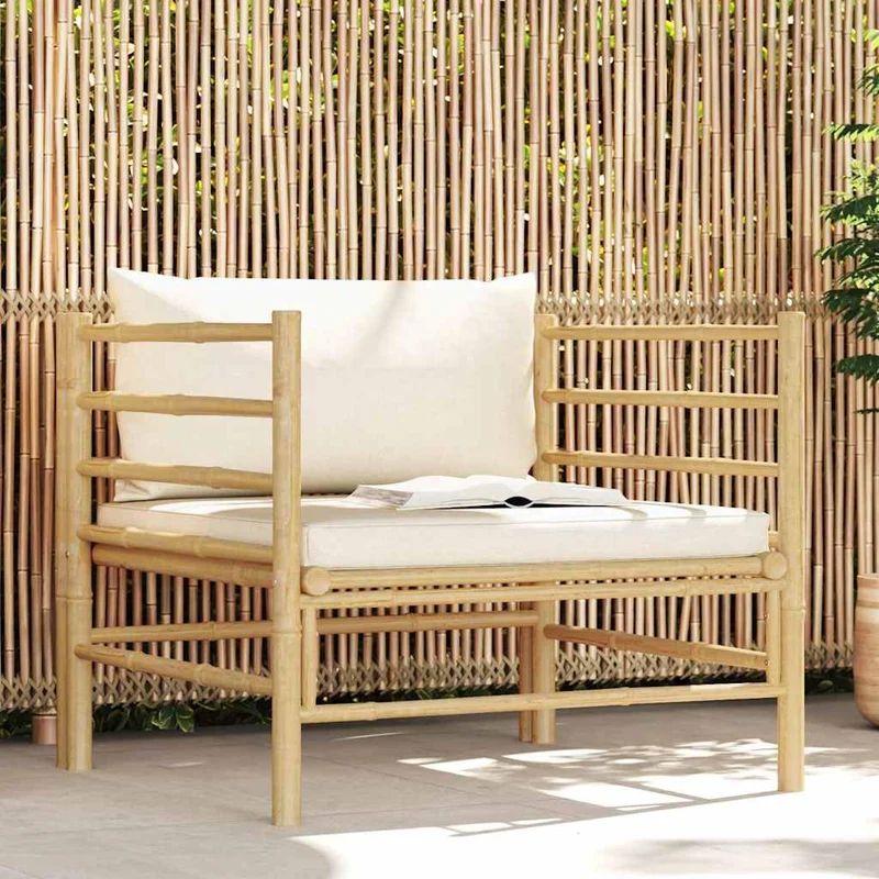 vidaXL Canapé de Jardin avec Coussins Fauteuil d'Extérieur Canapé de Patio Meuble de Terrasse Fauteuil de Jardin Blanc Crème Bambou