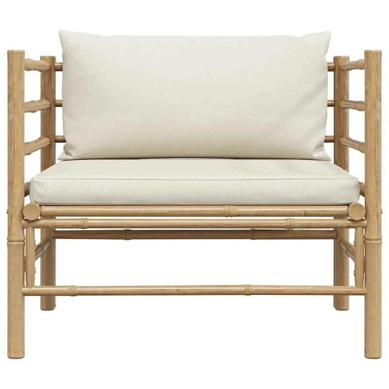 vidaXL Canapé de Jardin avec Coussins Fauteuil d'Extérieur Canapé de Patio Meuble de Terrasse Fauteuil de Jardin Blanc Crème Bambou