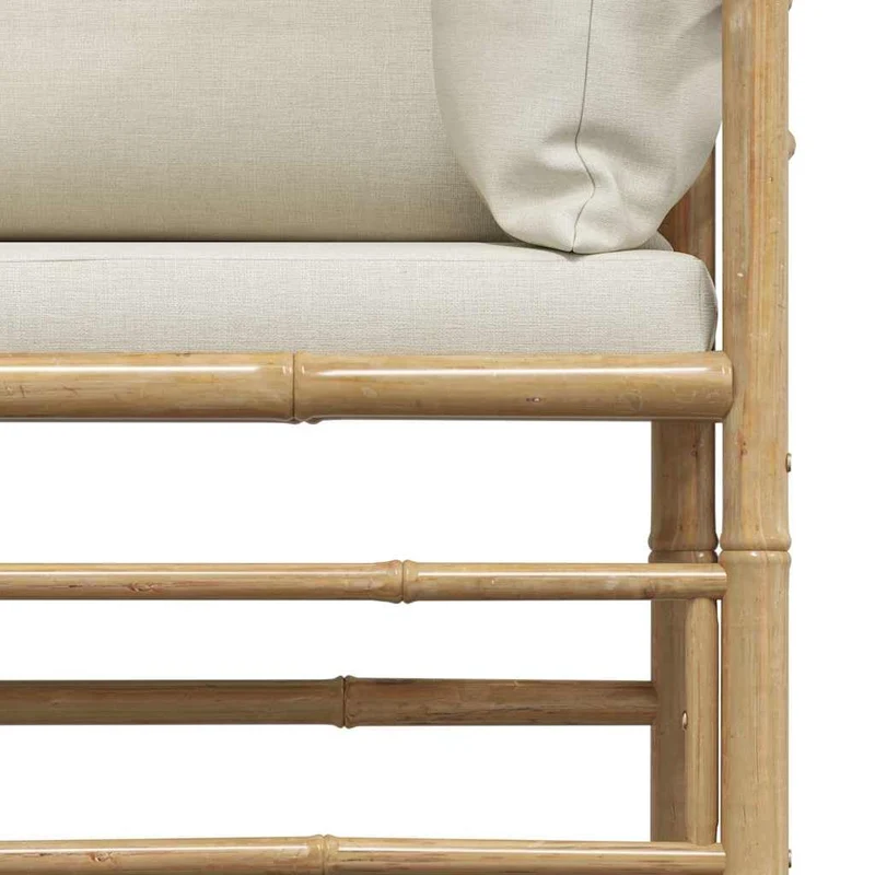 vidaXL Canapé de Jardin avec Coussins Fauteuil d'Extérieur Canapé de Patio Meuble de Terrasse Fauteuil de Jardin Blanc Crème Bambou