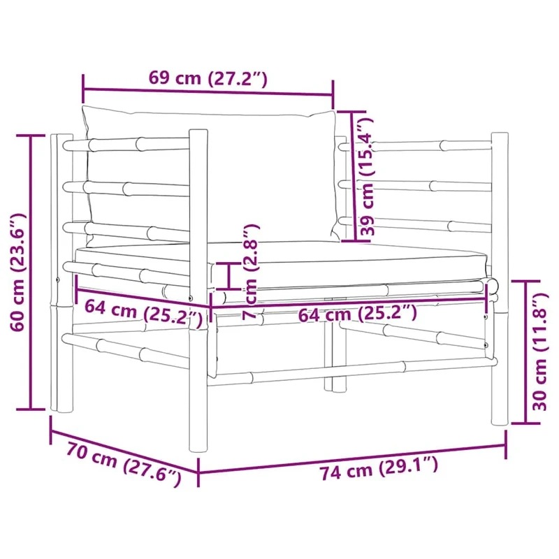 vidaXL Canapé de Jardin avec Coussins Fauteuil d'Extérieur Canapé de Patio Meuble de Terrasse Fauteuil de Jardin Blanc Crème Bambou