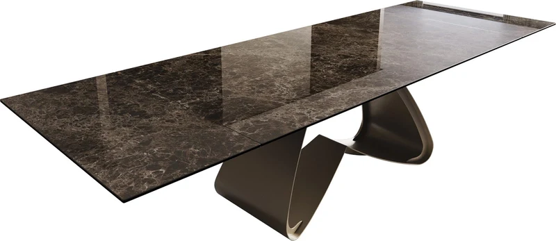 DeLife Table de Salle à Manger Edge Céramique Emperador Extra Lucidato Brun foncé 200-300x100 Piètement en W Finition Effet Titane Extensible