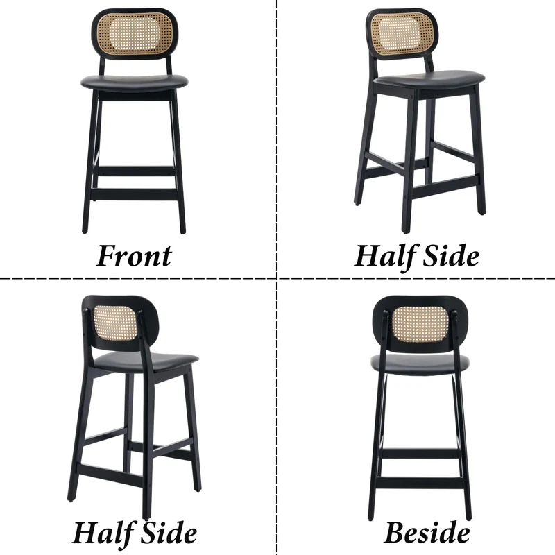 Ya-Home Lot de 2 Tabourets de Bar en Bois Chaise de Bar Rotin Tabourets de Cuisine Confortable en Cuir PU Chaise Bar avec Repose-Pieds, Noir
