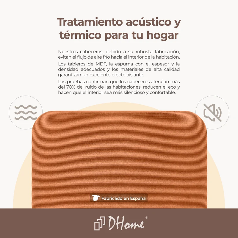 DHOME Tête de Lit Rembourrée Lisse et Courbée 70cm en Velours Côtelé Premium pour Mur Acoustiques Absorbantes Tête de Lit pour Chambre (Orange, 140cm)