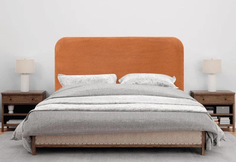 DHOME Tête de Lit Rembourrée Lisse et Courbée 70cm en Velours Côtelé Premium pour Mur Acoustiques Absorbantes Tête de Lit pour Chambre (Orange, 140cm)
