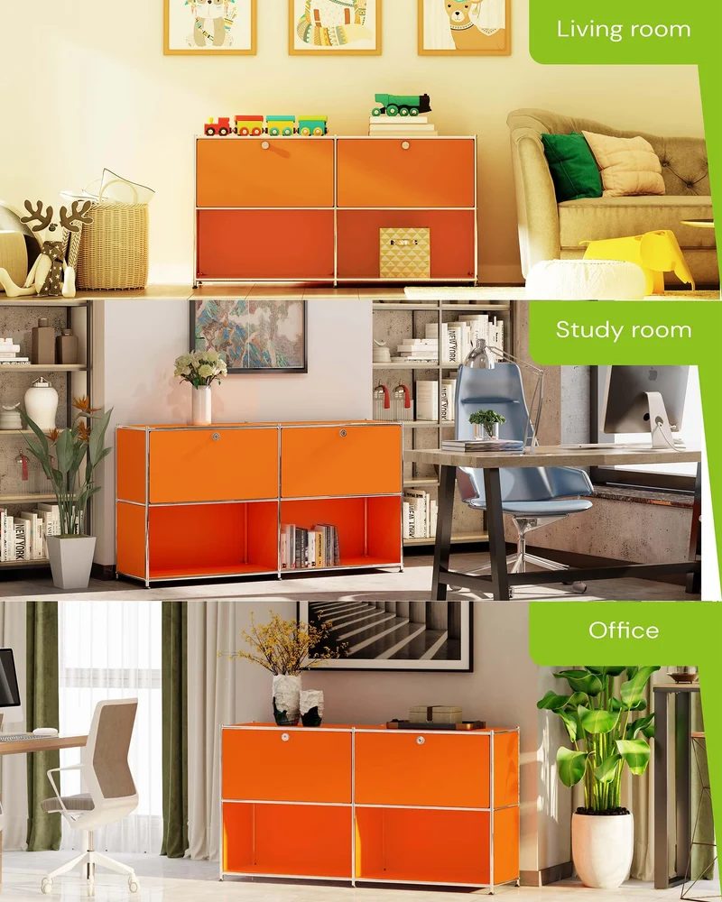 Simplink Buffet en métal avec 2 Portes à Rabat, ameublement Moderne, Parfait pour la Maison, Le Bureau, la Cuisine, Le Couloir, Le Foyer et la Chambre à Coucher (Orange Mat)