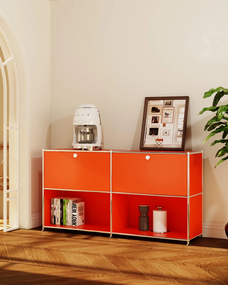 Simplink Buffet en métal avec 2 Portes à Rabat, ameublement Moderne, Parfait pour la Maison, Le Bureau, la Cuisine, Le Couloir, Le Foyer et la Chambre à Coucher (Orange Mat)