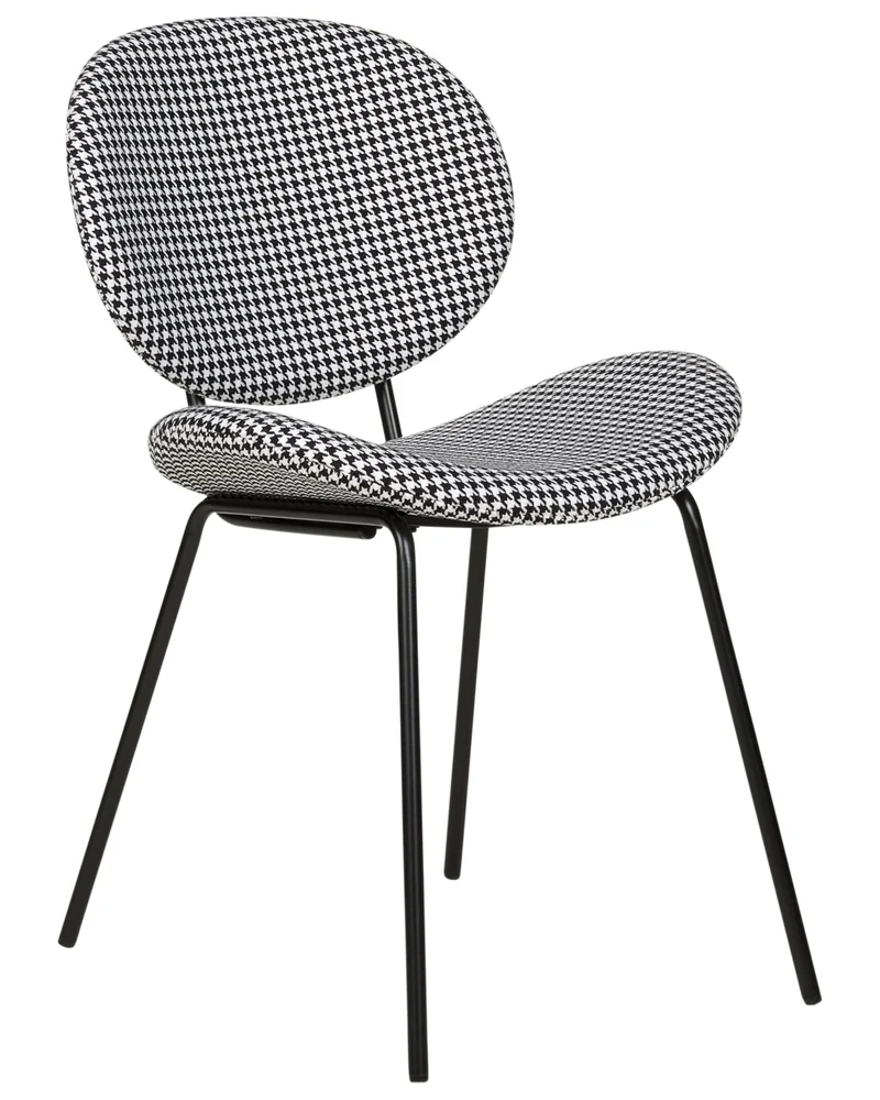 Beliani Lot de 2 Chaises de Salle à Manger Design Rétro sans Accoudoirs en Polyester Noir et Blanc Luana
