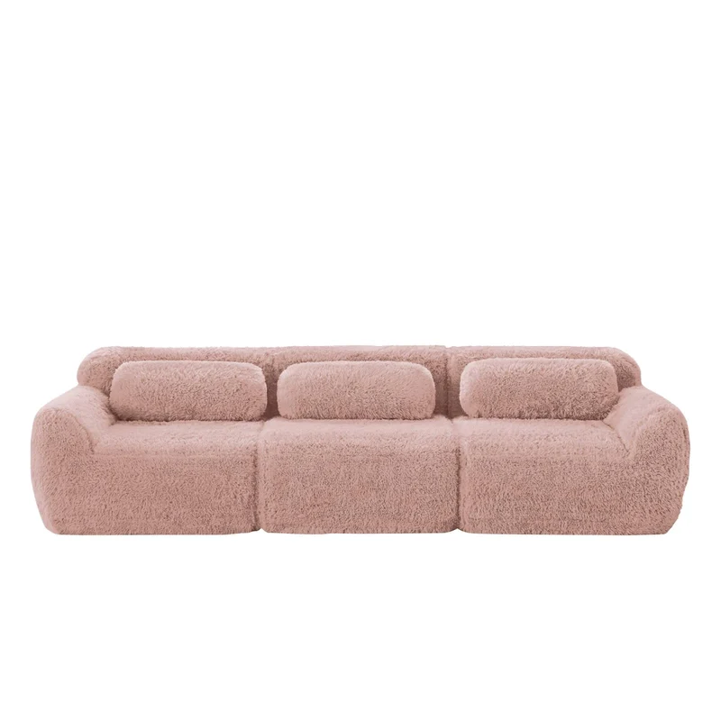 KOMHTOM Canapé Modulaire d'angle en Peluche, Canapé Profond Confortable Moderne pour Salon, Bureau, Rampe Courbée, 291 x 104 x 73cm (Rose)