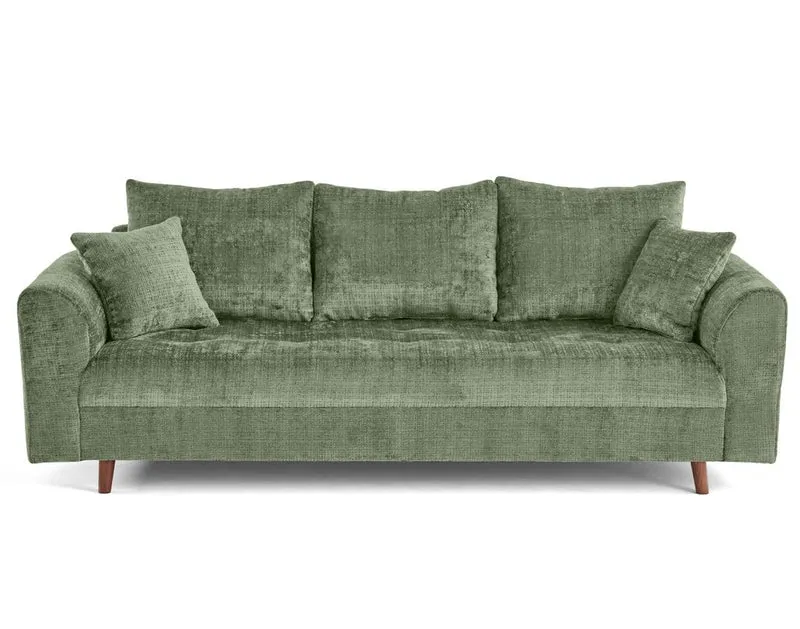 Lisa Design - Rune - canapé Droit 3 Places en Velours texturé, Vert Sauge