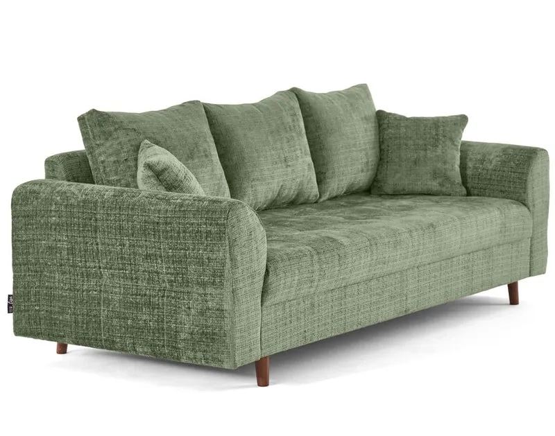 Lisa Design - Rune - canapé Droit 3 Places en Velours texturé, Vert Sauge