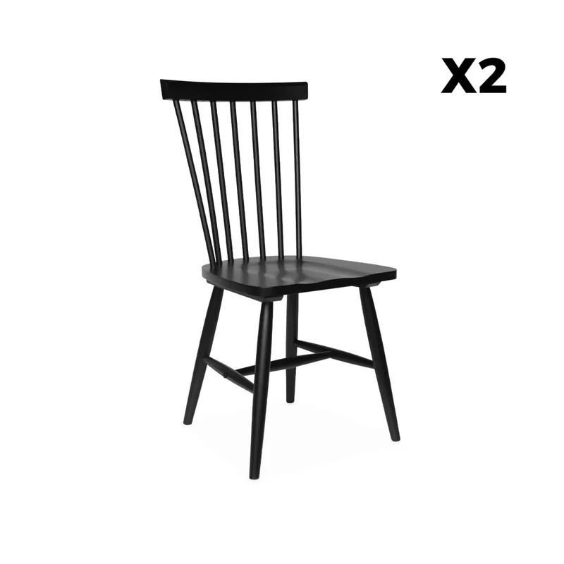 Alice's Home - Lot de 2 chaises Noires à barreaux en Bois d'hévéa. Romie. L 50.8 x P 44.2 x H 90cm