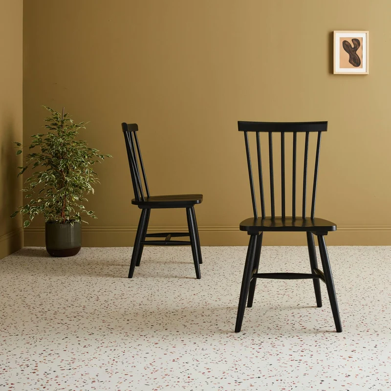 Alice's Home - Lot de 2 chaises Noires à barreaux en Bois d'hévéa. Romie. L 50.8 x P 44.2 x H 90cm