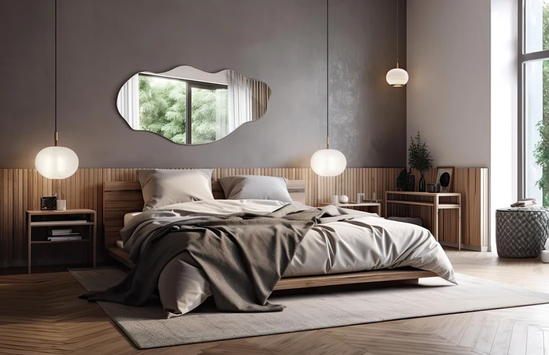 Decormat Miroir 50x100 cm Grand Moderne Irrégulier Organique Asymétrique Tache pour Salle de Bain Salon Vertical