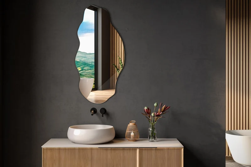 Decormat Miroir 50x100 cm Grand Moderne Irrégulier Organique Asymétrique Tache pour Salle de Bain Salon Vertical