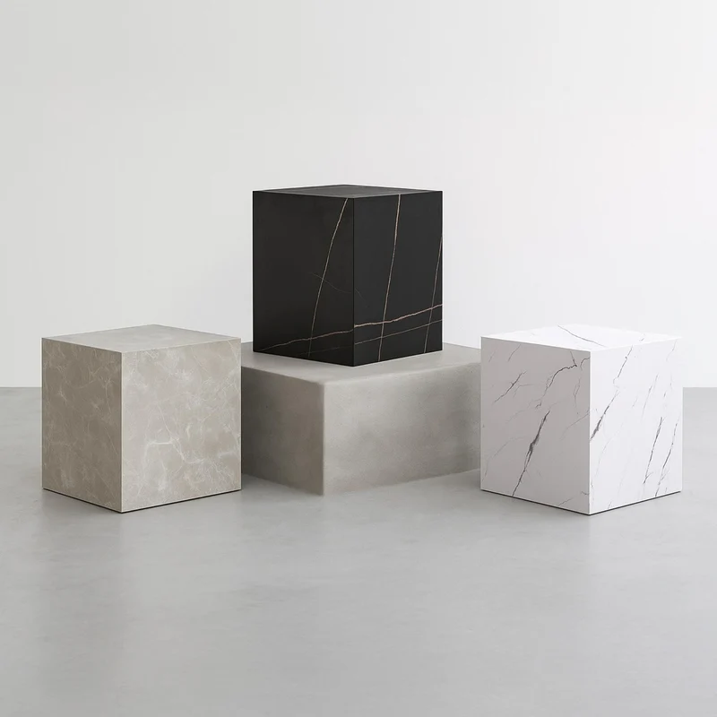 [en.casa] Table d'Appoint en Forme de Cube Bout de Canapé Design Unique Support de Plantes Table de Chevet Capacité de Charge 30 kg MDF 45 x 40 x 40 cm Aspect Marbre Blanc