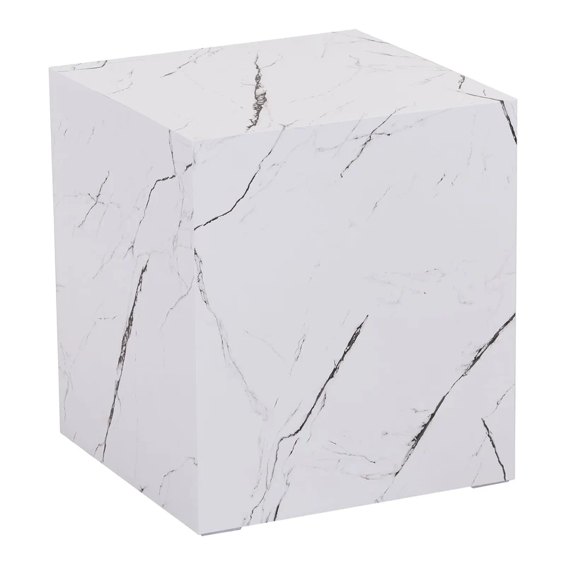 [en.casa] Table d'Appoint en Forme de Cube Bout de Canapé Design Unique Support de Plantes Table de Chevet Capacité de Charge 30 kg MDF 45 x 40 x 40 cm Aspect Marbre Blanc