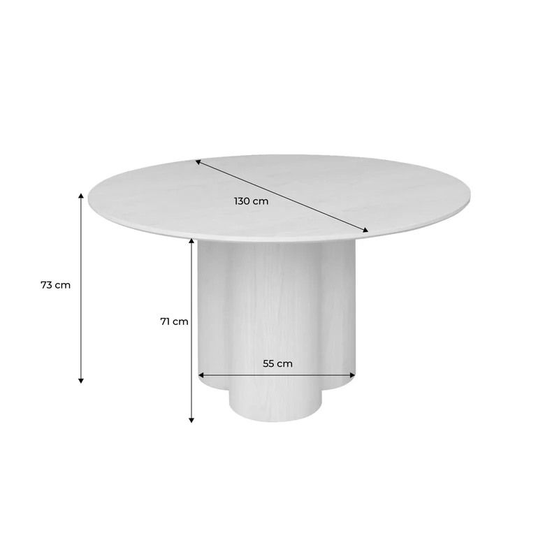 sweeek - Table à Manger Ronde Bois d'hévéa et placage chêne Naturel 4 Places 130cm - Leonore