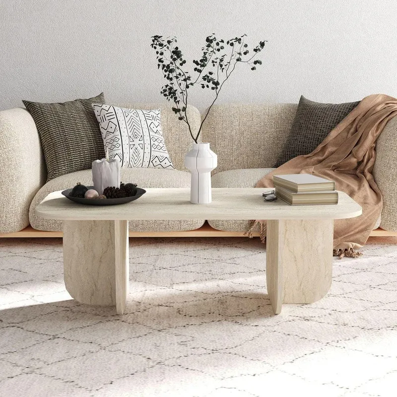 HOMIFAB Table Basse rectangulaire Effet Travertin 120 cm - Ivy