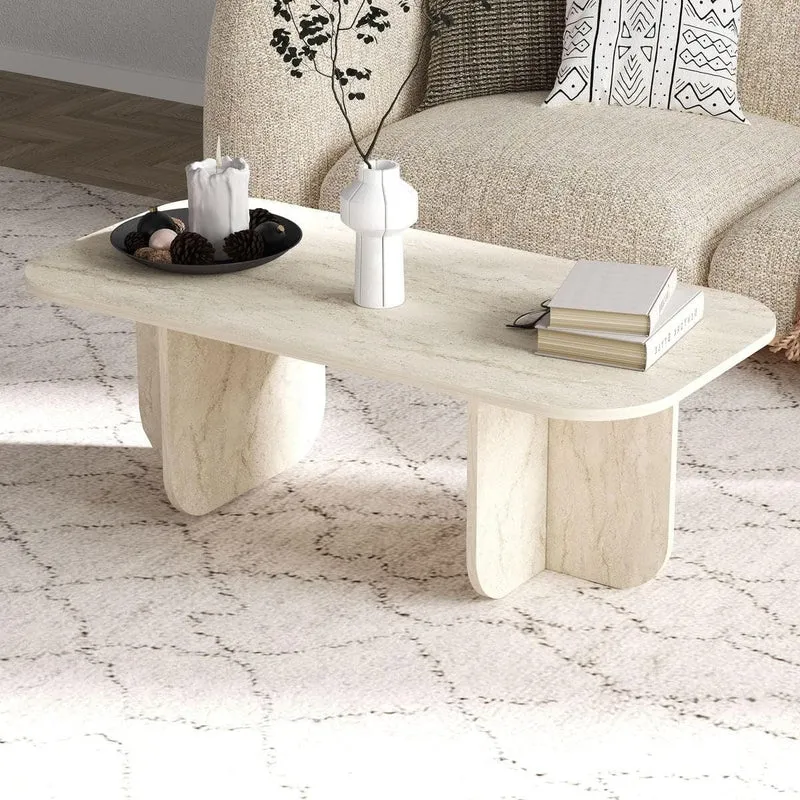 HOMIFAB Table Basse rectangulaire Effet Travertin 120 cm - Ivy