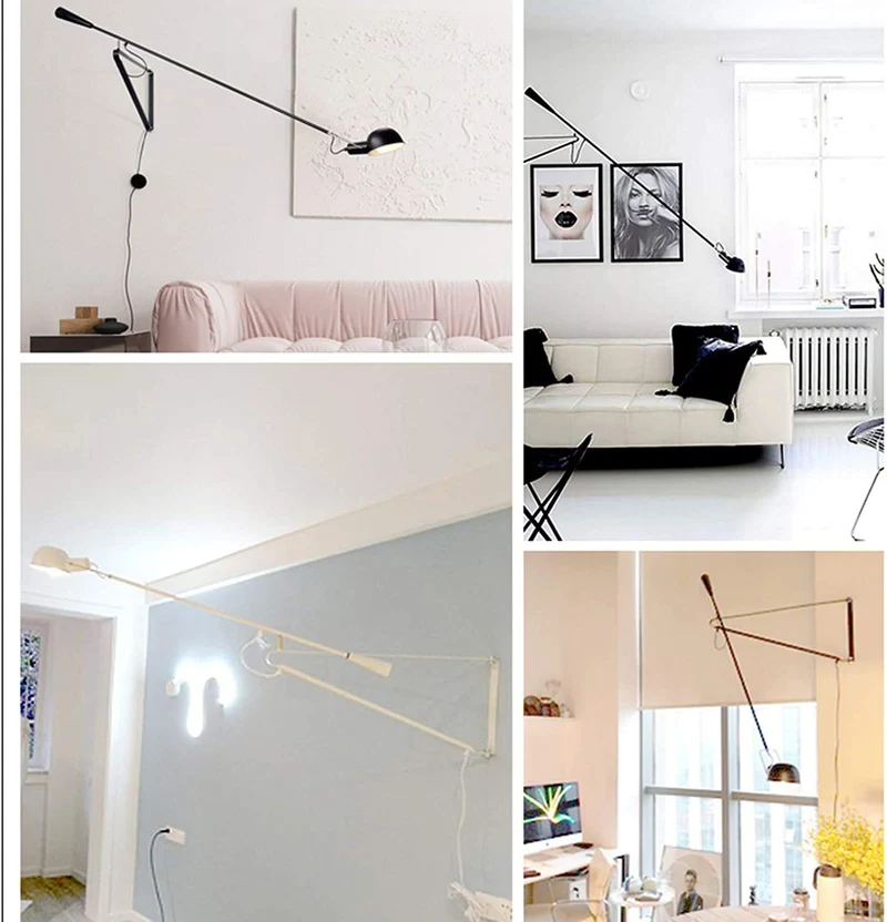 applique murale bras long extensible 115cm Applique à bras pivotant réglable avec interrupteur et prise Lampe de lit Lampes de lecture murales Étude de chambre E27 Lampe de chevet Lampe de lecture