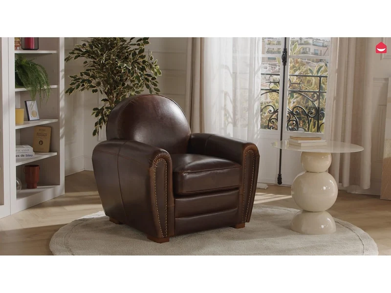Vente-unique Fauteuil Club en Cuir Vieilli Baudoin - Chocolat