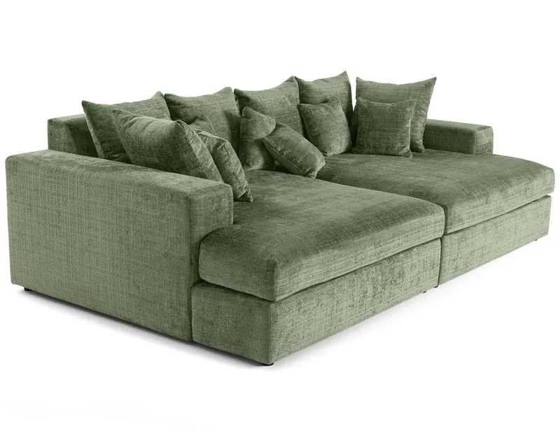 Lisa Design - Collins - canapé Droit 4 Places avec Double méridienne - Assise Profonde - en Velours texturé, Vert