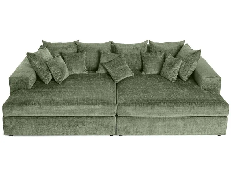 Lisa Design - Collins - canapé Droit 4 Places avec Double méridienne - Assise Profonde - en Velours texturé, Vert